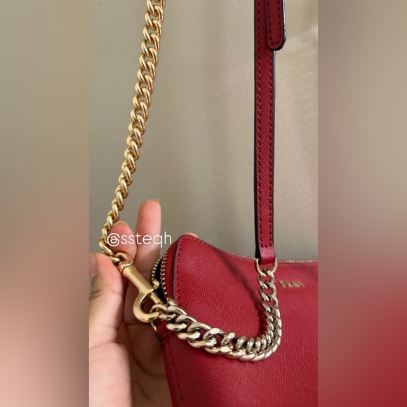 DKNY Red Leather Crossbody Bag with Silver Chain strap INCLUDES Gold Chain Strap - Picture 7 of 10